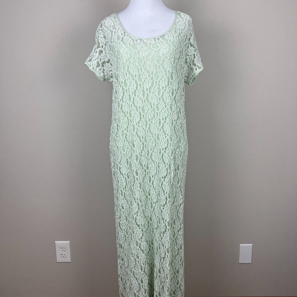 April Cornell Maxi Dress‎ Womens Small Mint Green Lace Sheer Slip Cottagecore S